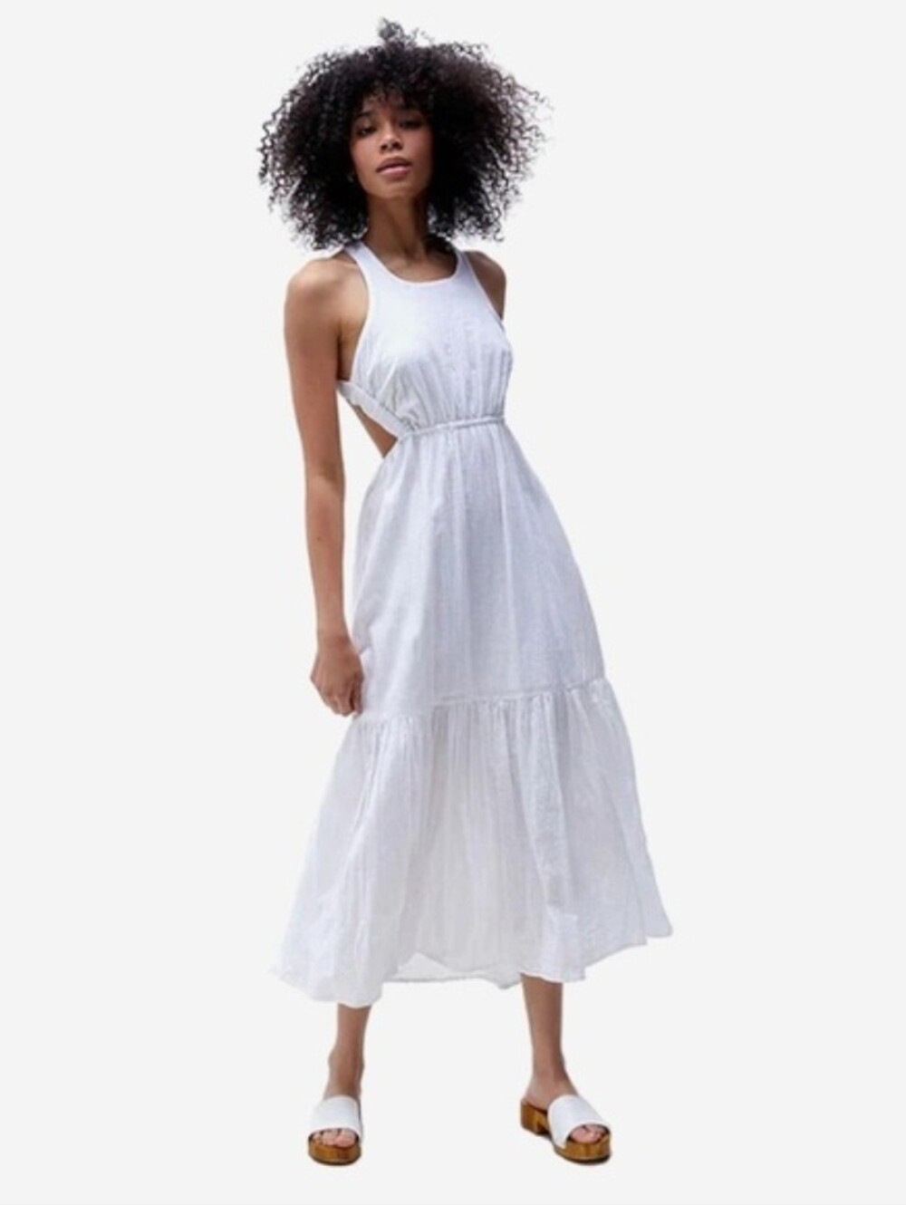 BILLABONG White Cotton Criss Cross Strappy Back Beachy Bridal Summer Maxi Dress